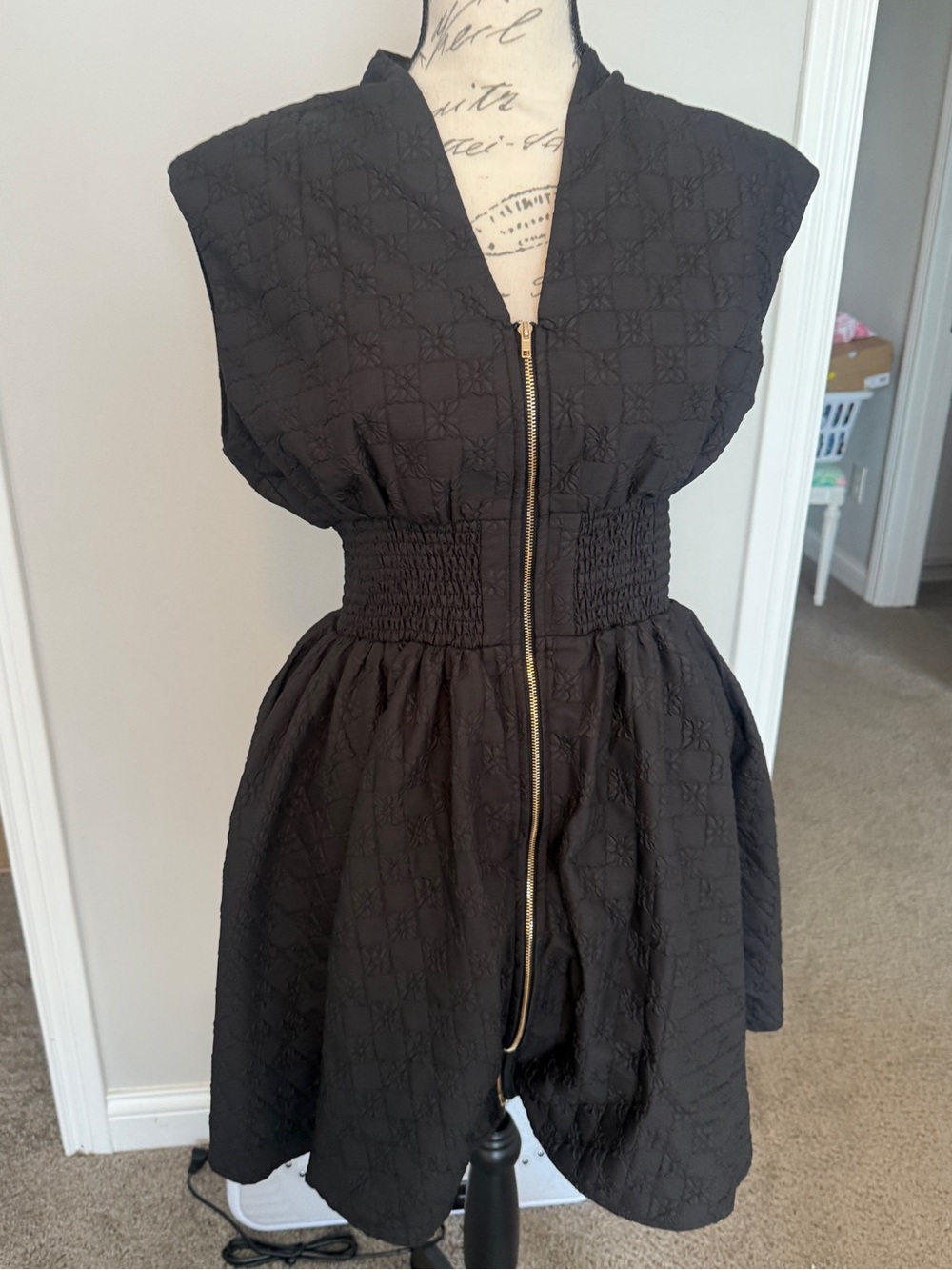 Entro Black Zip-Front Women’s Dress with Smocked Waist
